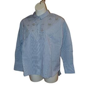 A New Day Blue White Pinstripe Embellished Button Down Women’s 1X NWT